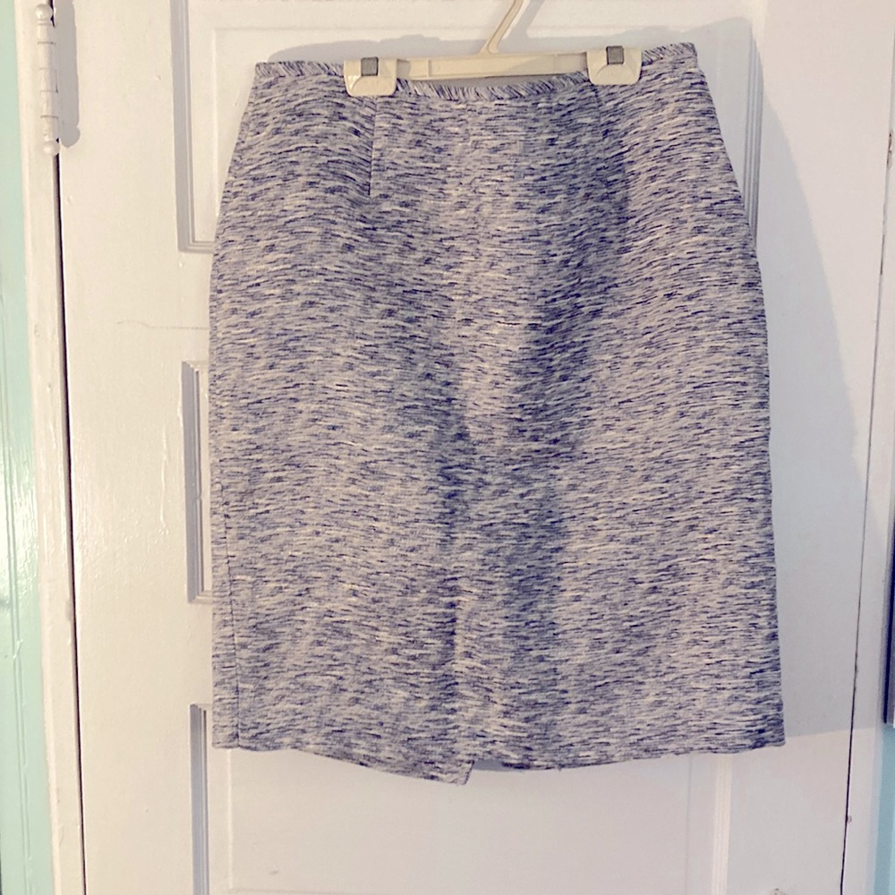Calvin Klein light and dark blue & white cotton-linen blend skirt, lined